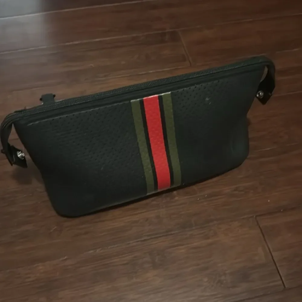Black Coated Neoprene Travel Case - Large Cosmetic Case - Washable - Zipper